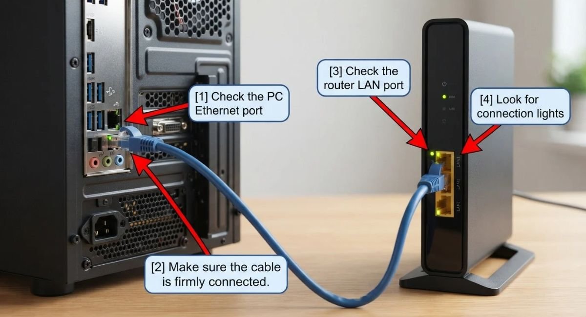 Check Ethernet Cable and Router Port