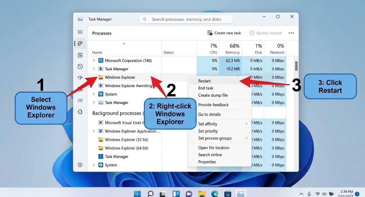 Restart Windows Explorer to Fix Windows Start Menu