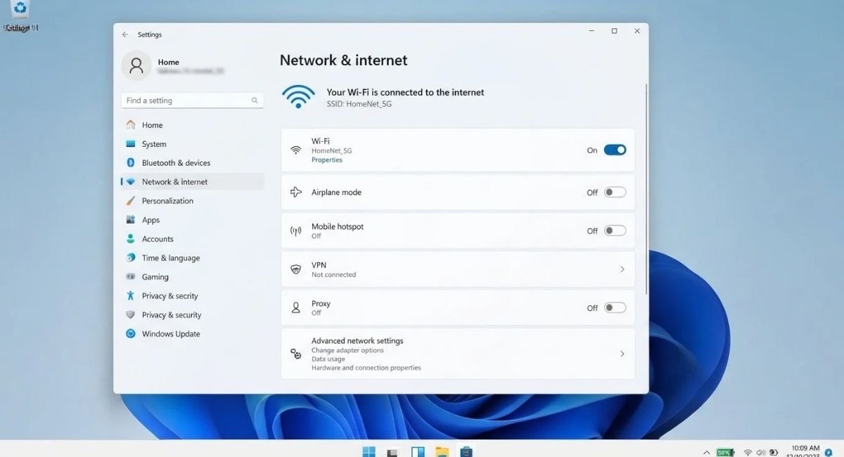 Windows 11 Wi-Fi and Airplane Mode settings