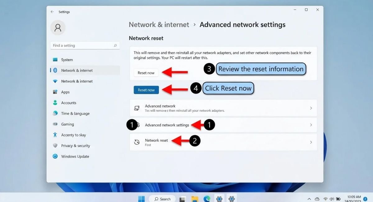 Windows Network Reset Settings