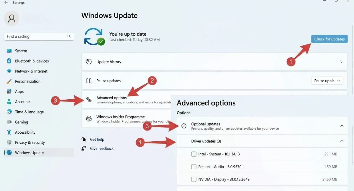 Check for Windows Updates and Optional Driver Updates