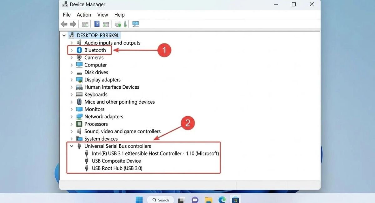 Check USB Drivers and Bluetooth Hardware in Device Manager
