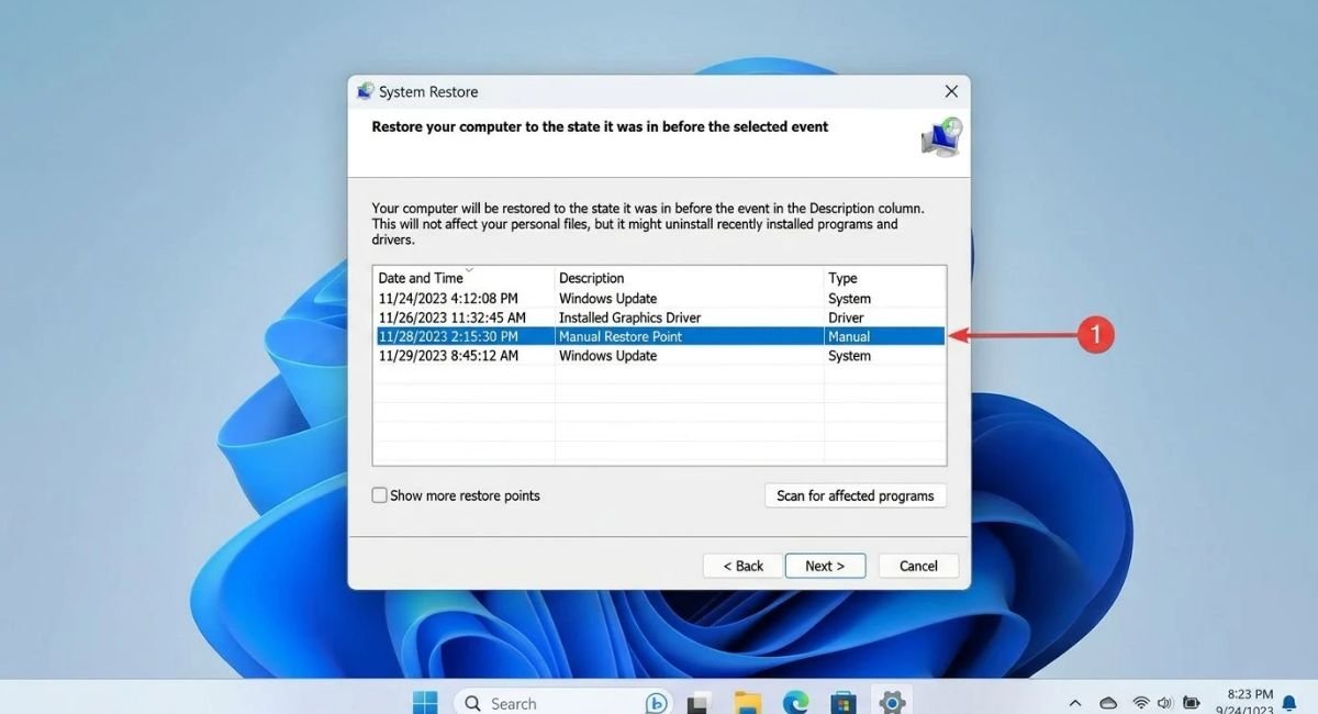 Open System Restore in Windows