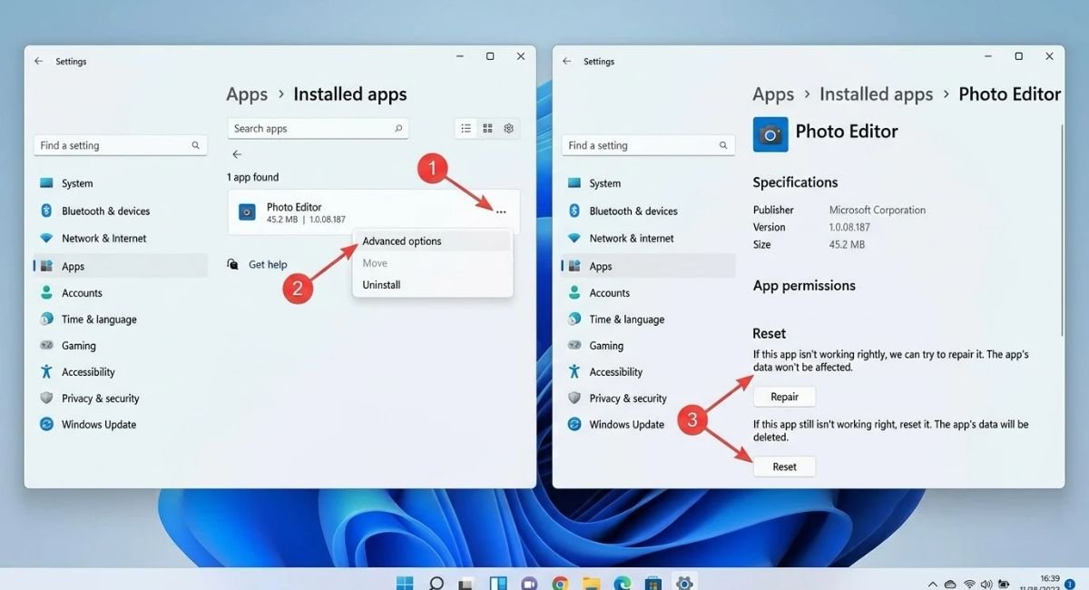 Repair or Reset Apps in Windows