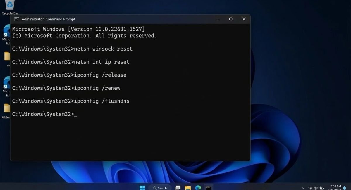 Reset TCP/IP and Flush DNS in Windows
