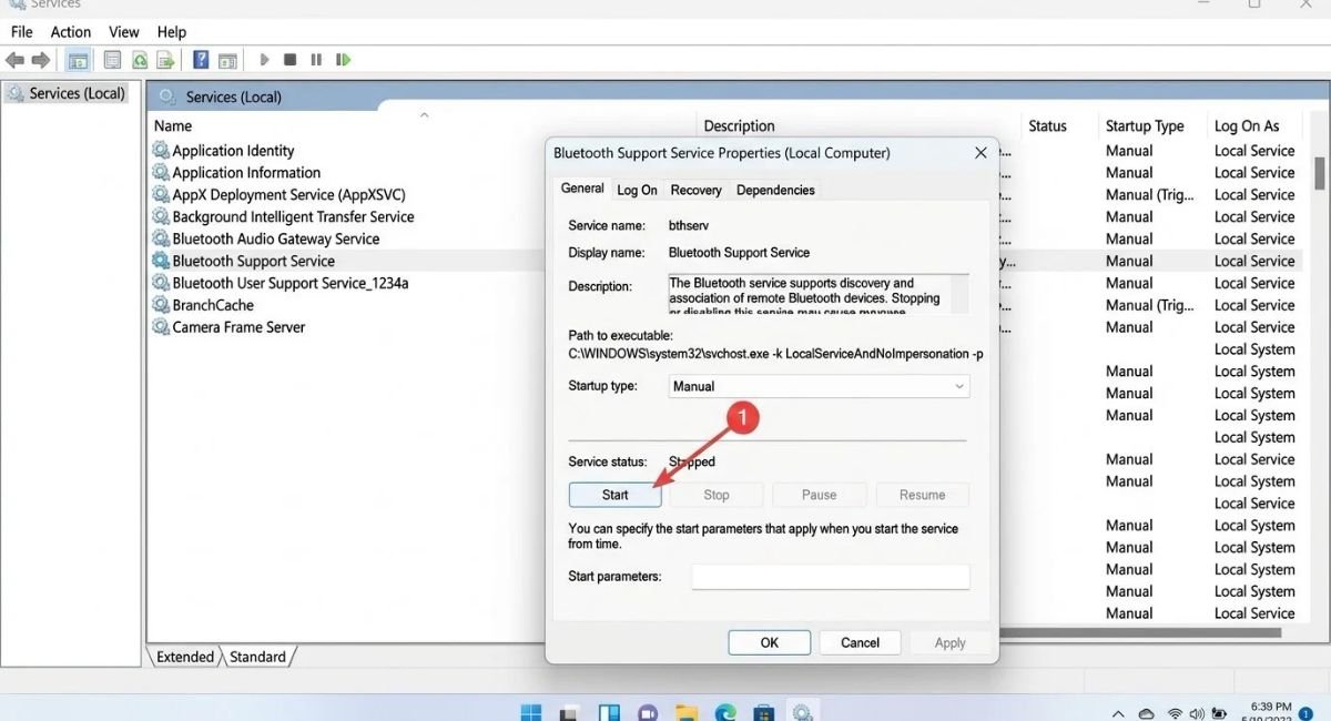 Restart Bluetooth Support Service in Windows