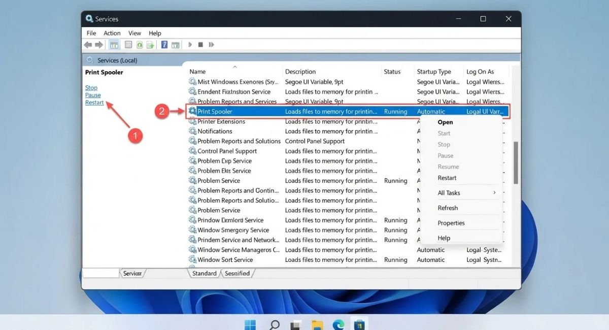 Restart Print Spooler Service in Windows