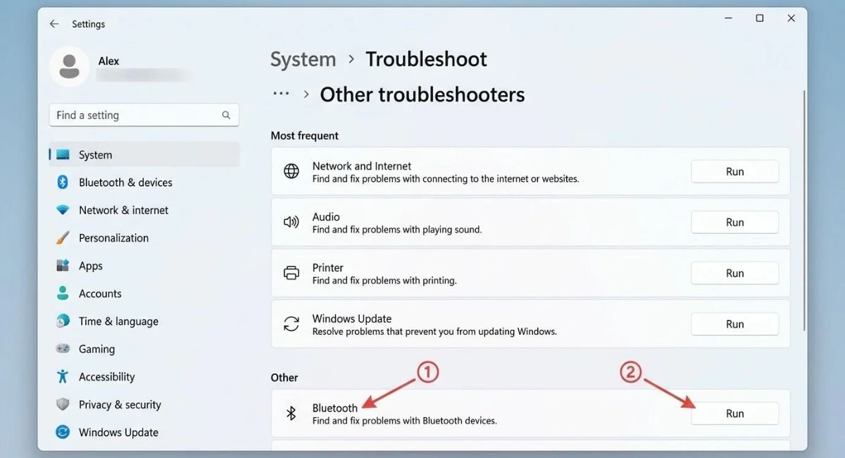 Run Bluetooth Troubleshooter in Windows 