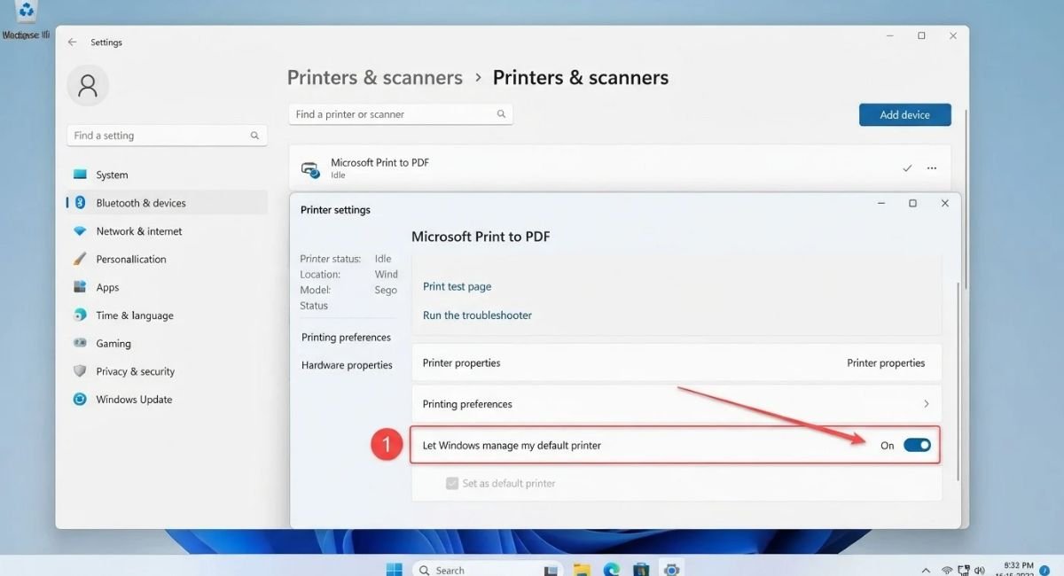 Set Microsoft Print to PDF as Default Printer