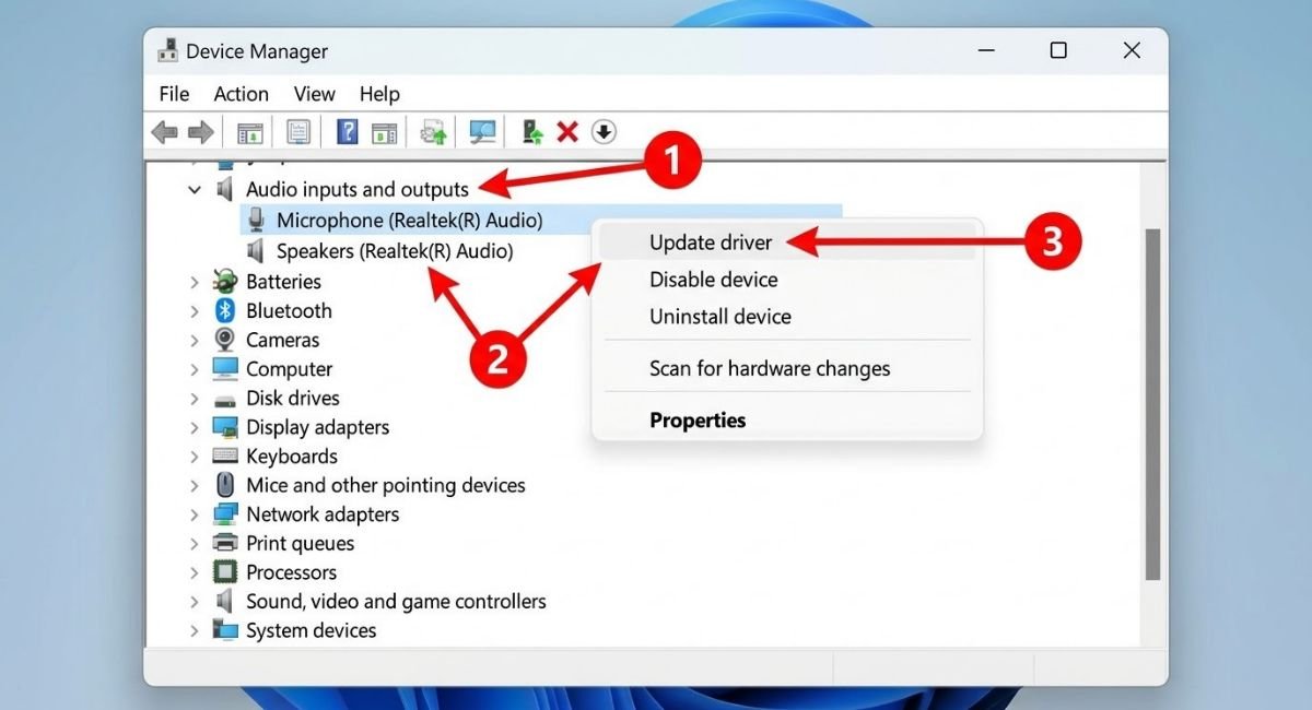 Update a Microphone Driver in Device Manager