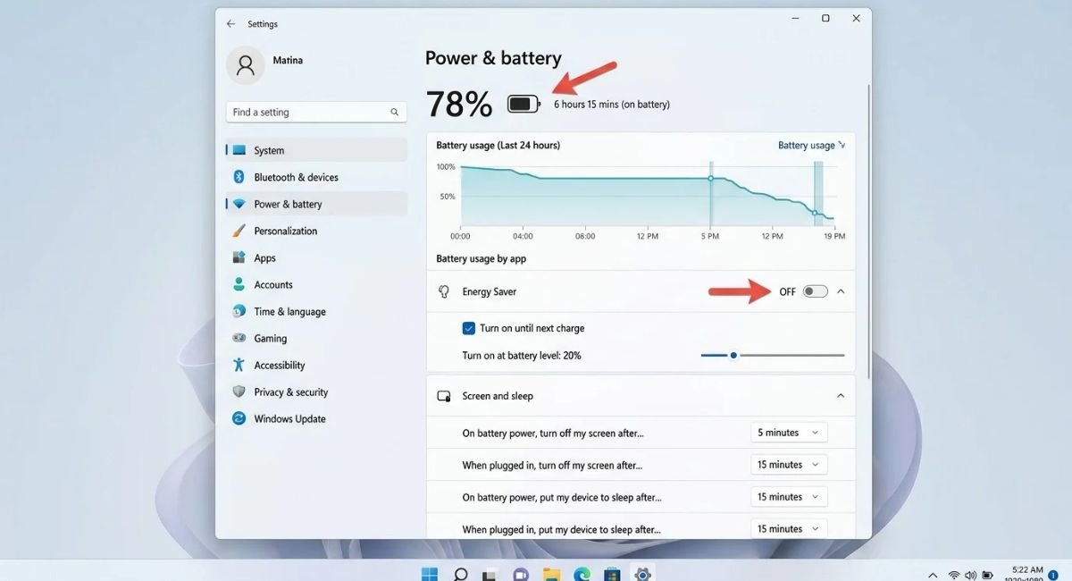Windows 11 Power and Battery Settings
